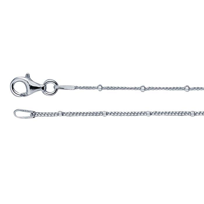 Sterling Silver 1mm Diamond-Cut Curb Chain with 1.4mm Faceted Beads