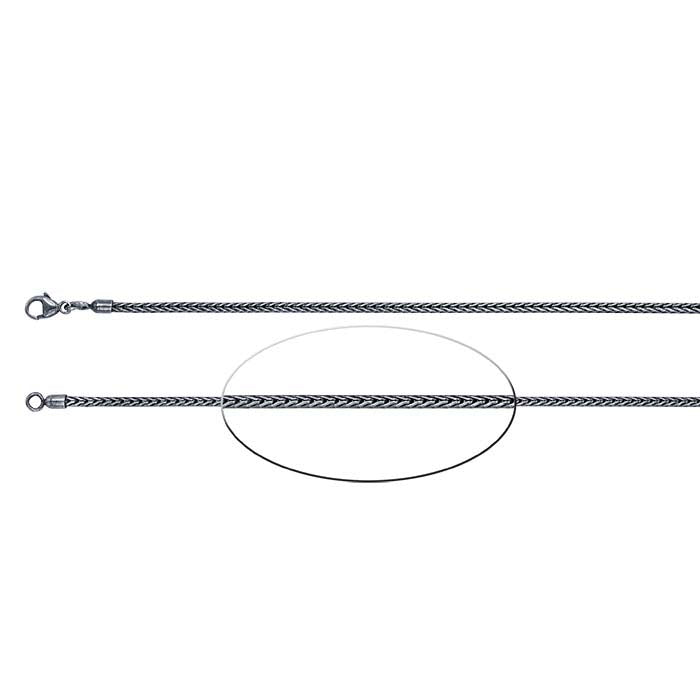 Sterling Silver Oxidized 2mm Round Foxtail Chain