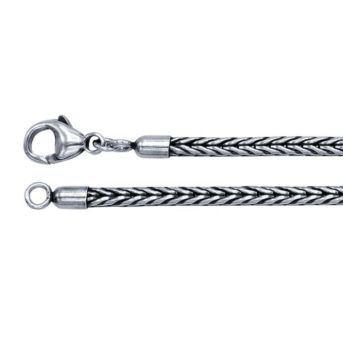 Sterling Silver Oxidized 2.5mm Round Foxtail Chain