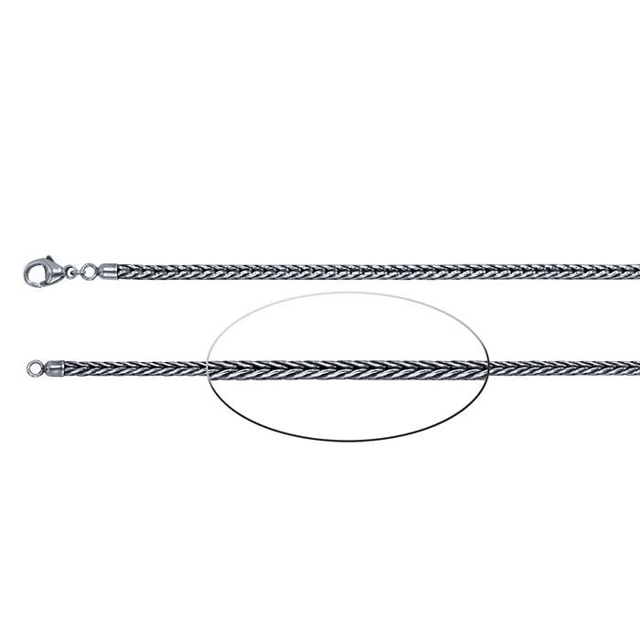Sterling Silver Oxidized 3mm Round Foxtail Chain