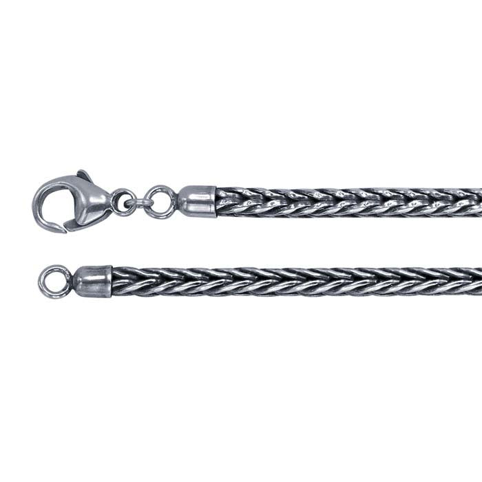 Sterling Silver Oxidized 2.5mm Round Foxtail Chain