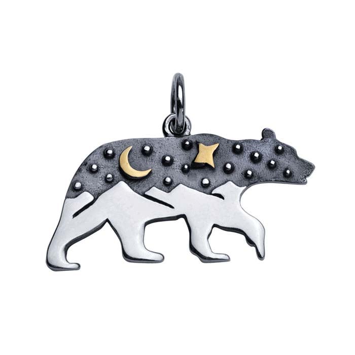 Sterling Silver Bear with Mountains, Moon and Stars