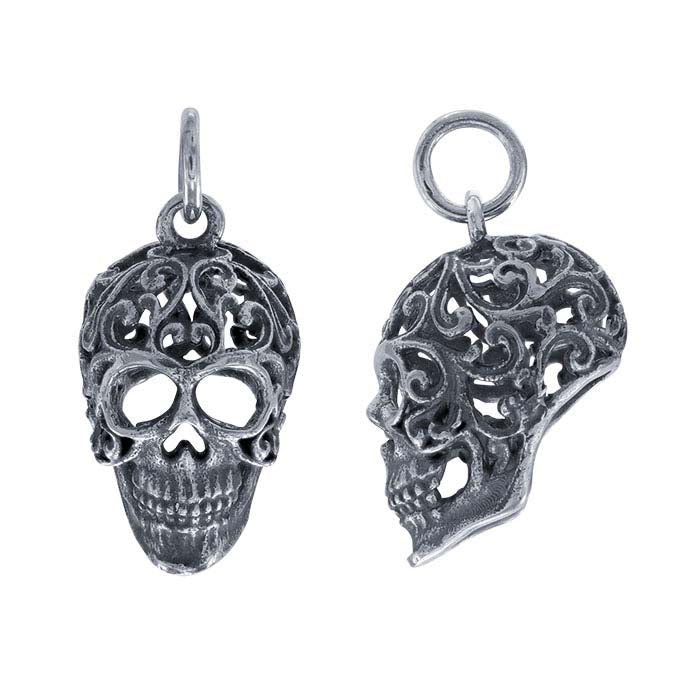 Sterling Silver Filigree Sugar Skull Pendant