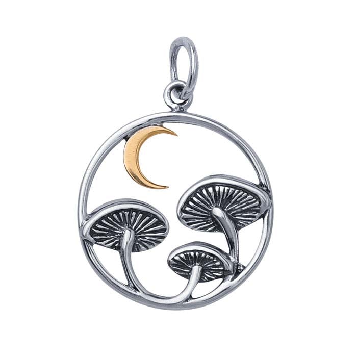 Sterling Silver Mushrooms and Moon Charm