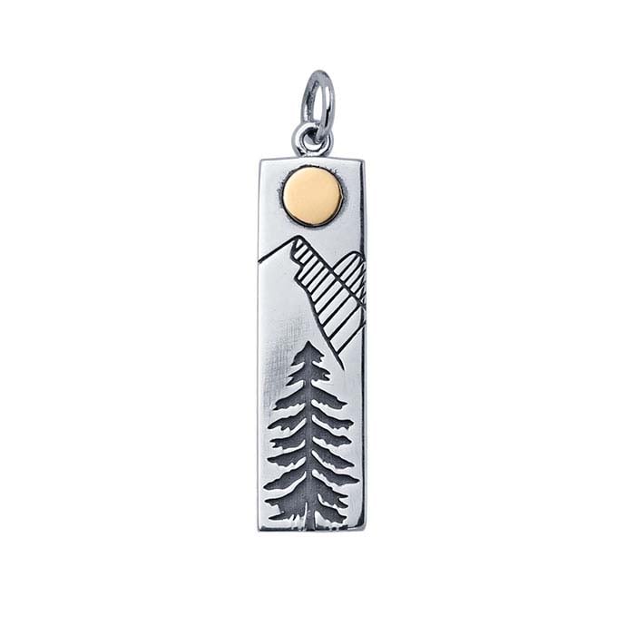 Sterling Silver Tree, Mountain and Bronze Moon Pendant