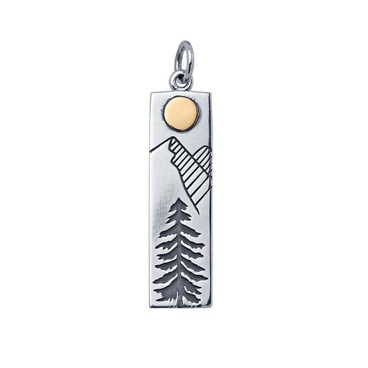 Sterling Silver Tree, Mountain and Bronze Moon Pendant