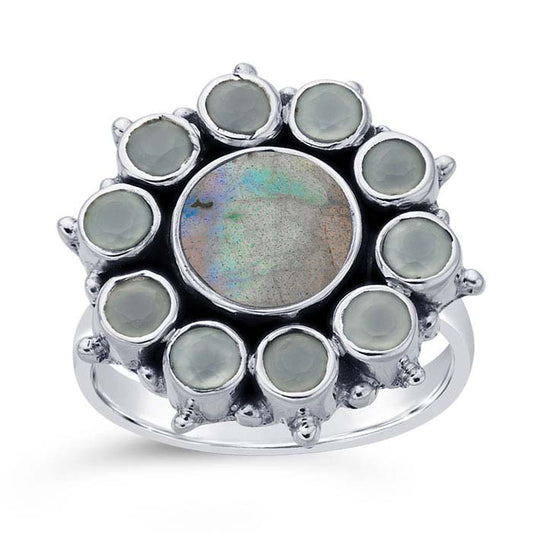 Sterling Silver Labradorite- and Chalcedony-Set Ring