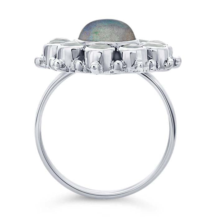 Sterling Silver Labradorite- and Chalcedony-Set Ring