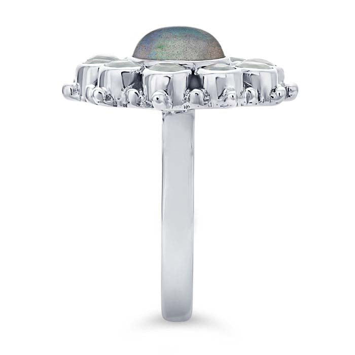 Sterling Silver Labradorite- and Chalcedony-Set Ring
