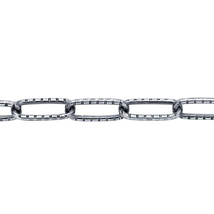 Sterling Silver Oxidized Patterned Cable Chain, By the Foot