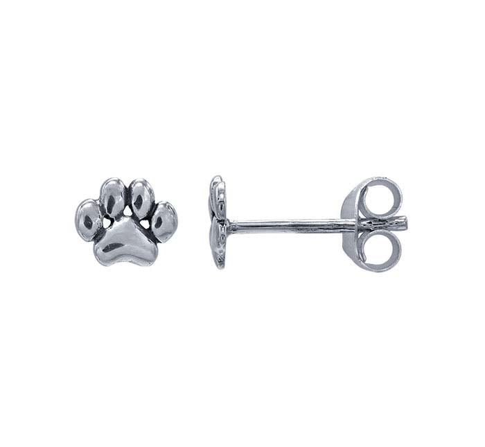 Sterling Silver Puff Paw-Print Post Earrings
