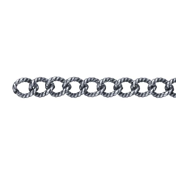 Sterling Silver Oxidized 4.4mm Pattern Curb Chain, By the Foot