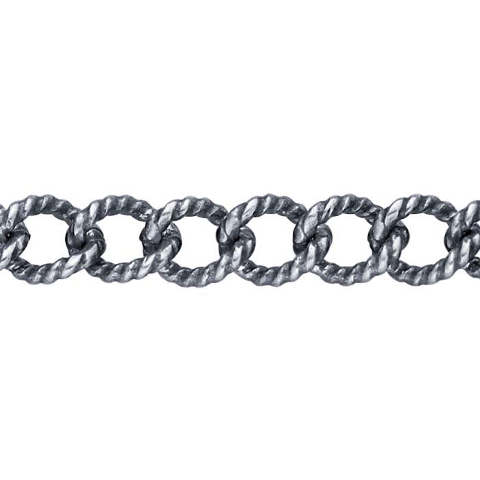 Sterling Silver Oxidized 4.4mm Pattern Curb Chain, By the Foot