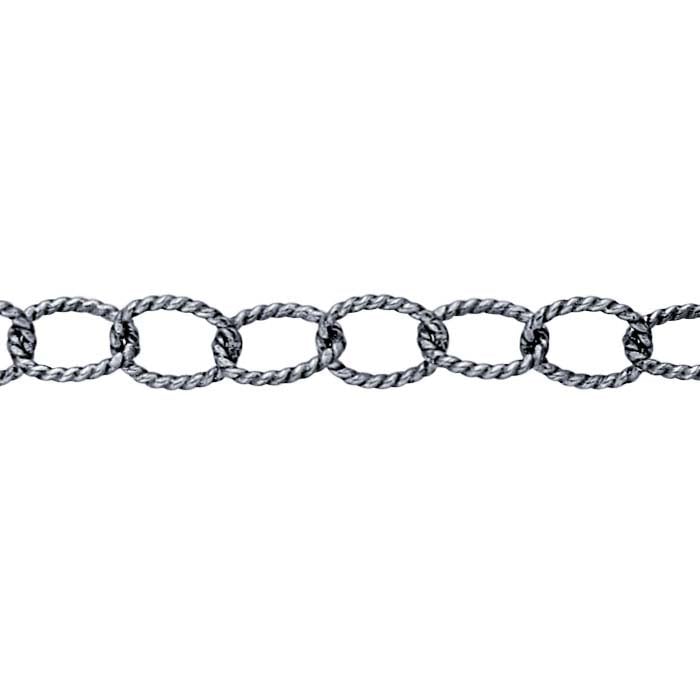 Sterling Silver Oxidized Pattern Oval Cable Chain