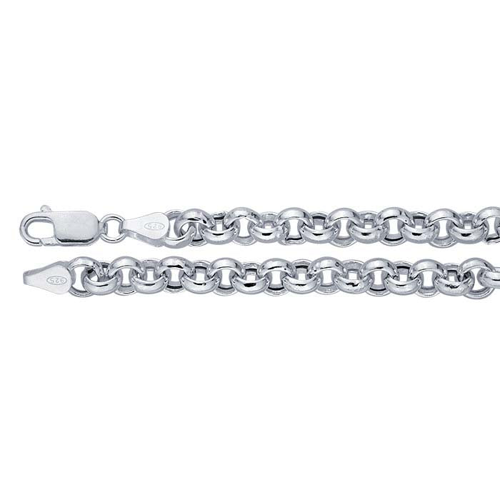 Sterling Silver 6.5mm Hollow Round Rolo Chain Bracelet
