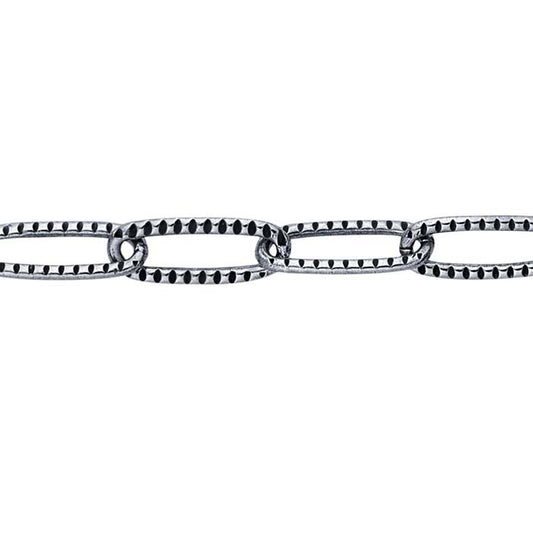 Sterling Silver Oxidized 3.3mm Patterned Cable Chain, By the Foot