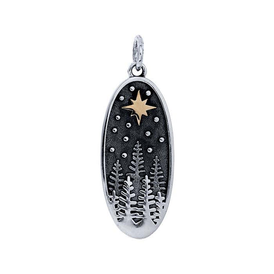 Sterling Silver Pine Tree Pendant with Bronze Star