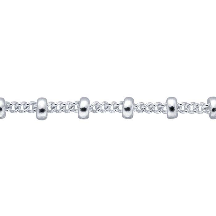 Sidabro 0,8 mm plokščia grandinėlė su 1,7 mm apvaliais karoliukais, už pėdą