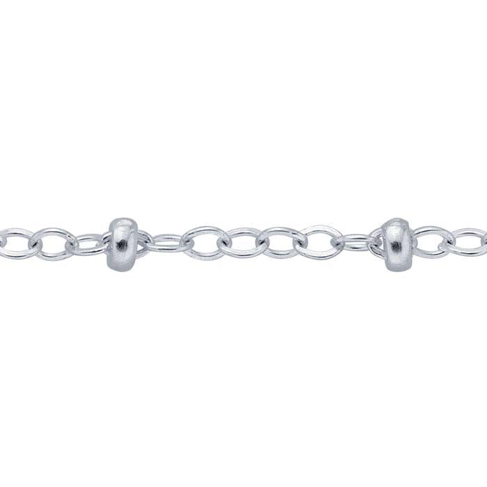 Sterlinghopeinen 1,5 mm kaapeliketju 2 mm pyöreillä helmillä