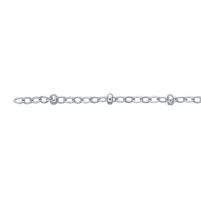 Sterling Silver 1.5mm Cable Chain with 2mm Roundel Beads, By the Foot