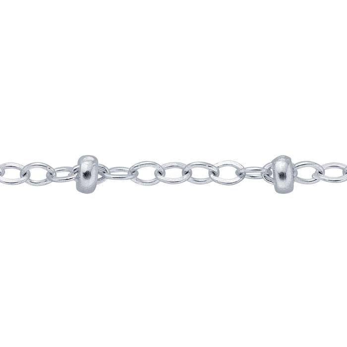 Sterling Silver 1.5mm Cable Chain with 2mm Roundel Beads, By the Foot