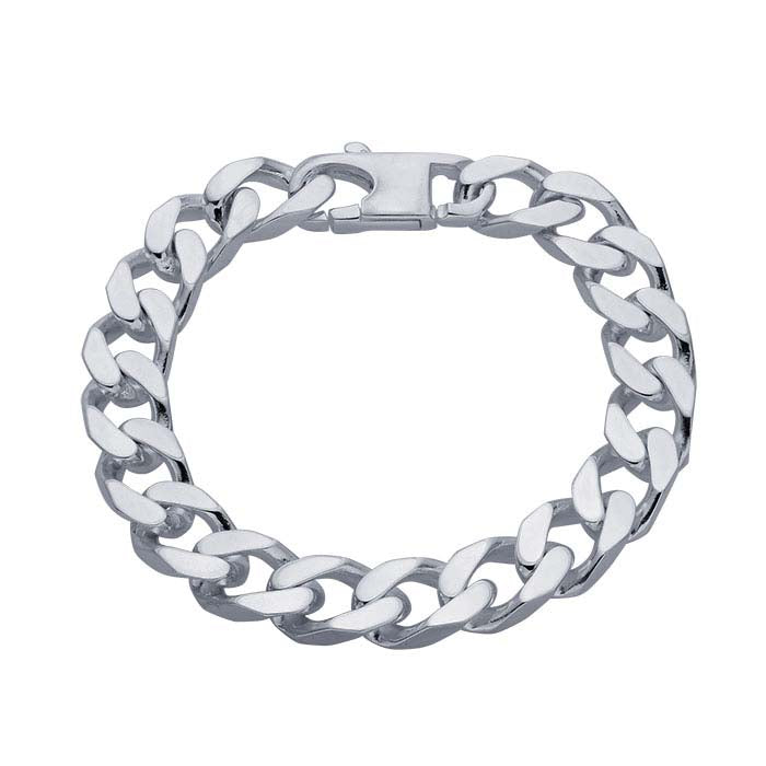 Sterling Silver 11mm Beveled Curb Chain Bracelet