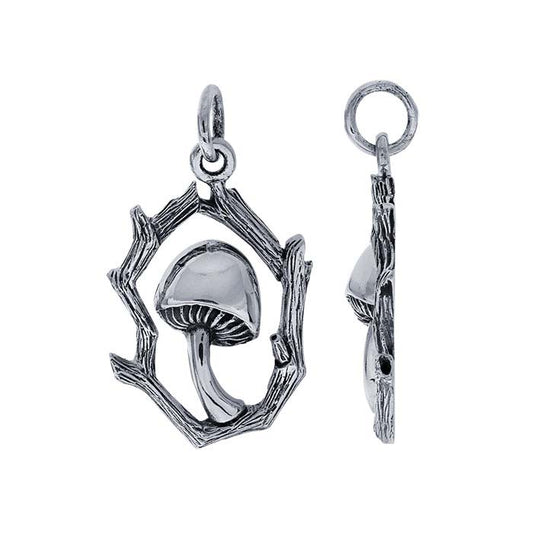 Sterling Silver Mushroom with Branch Frame Pendant