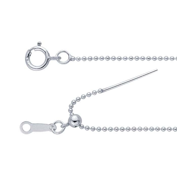 Collana a catena con perline aggiuntive da 1mm in argento sterling, regolabile