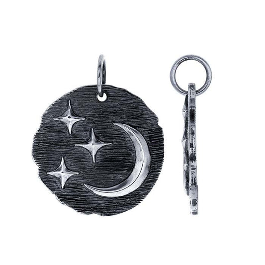 Colgante de moneda de plata de ley con luna y estrellas