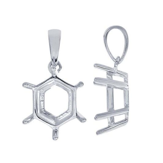 Sterling Silver 10 x 8mm Hexagon Pendant Mounting
