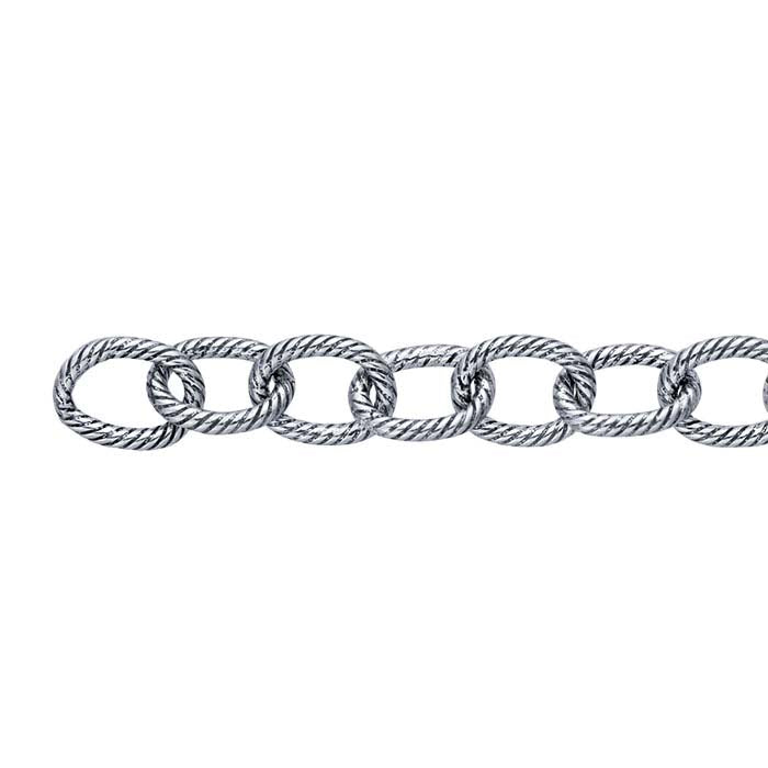 Sterling Silver Oxidized 6.2mm Twisted Oval Cable Chain, By the Foot