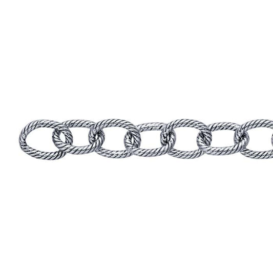 Sterling Silver Oxidized 6.2mm Twisted Oval Cable Chain, By the Foot