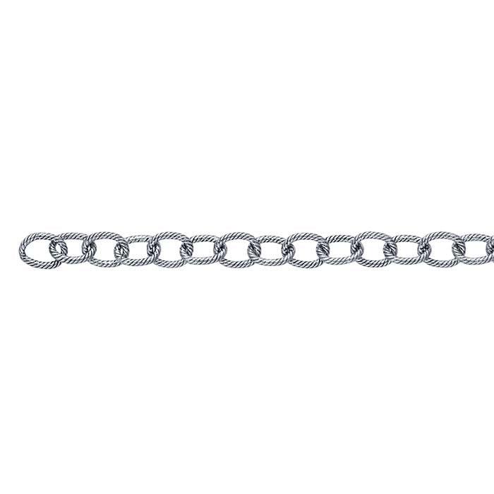 Sterling Silver Oxidized 6.2mm Twisted Oval Cable Chain, By the Foot