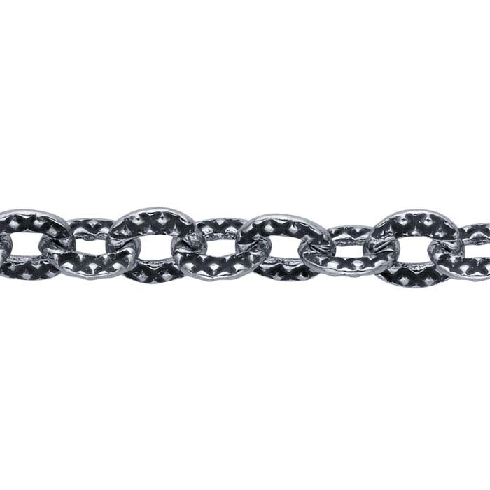 Sterling Silver Oxidized 2.3mm Patterned Oval Cable Chain, By the Foot