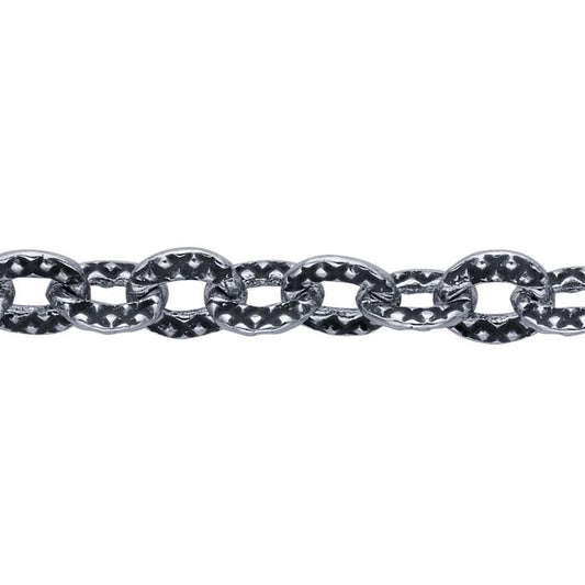Sterling Silver Oxidized 2.3mm Patterned Oval Cable Chain, By the Foot