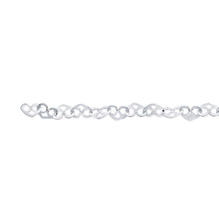 Sterling Silver Flat Heart Link Chain, By the Foot