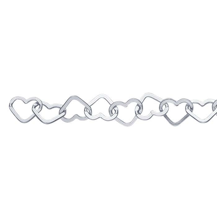 Sterling Silver 6mm Flat Heart Link Chain, By the Foot
