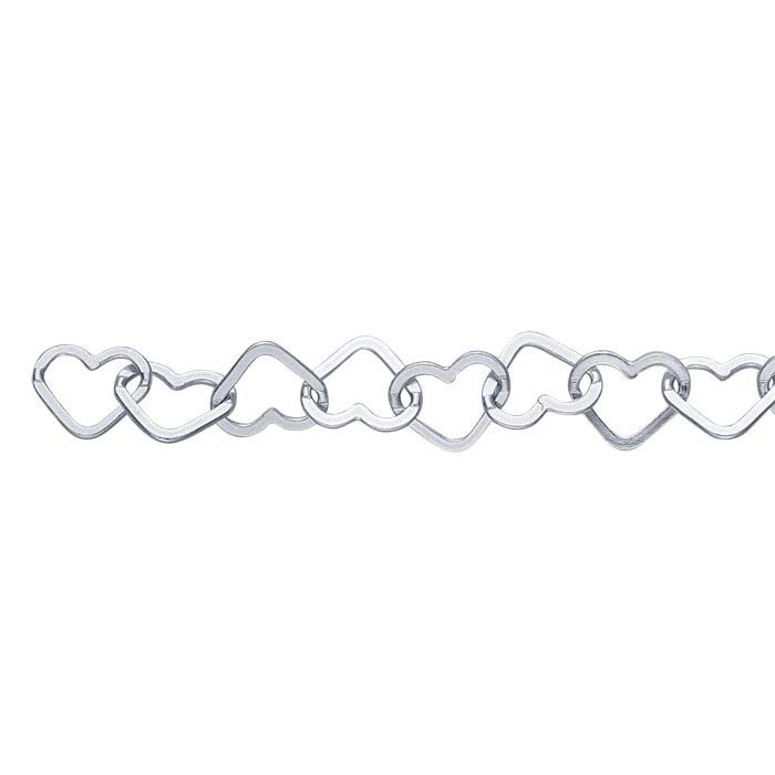 Sterling Silver Flat Heart Link Chain, By the Foot