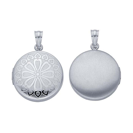 Sterling Silver Round Flower Locket Pendant