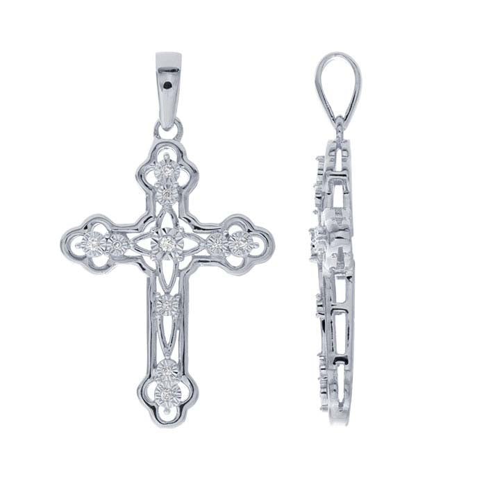 Sterling Silver Diamond-Set Cross Pendant