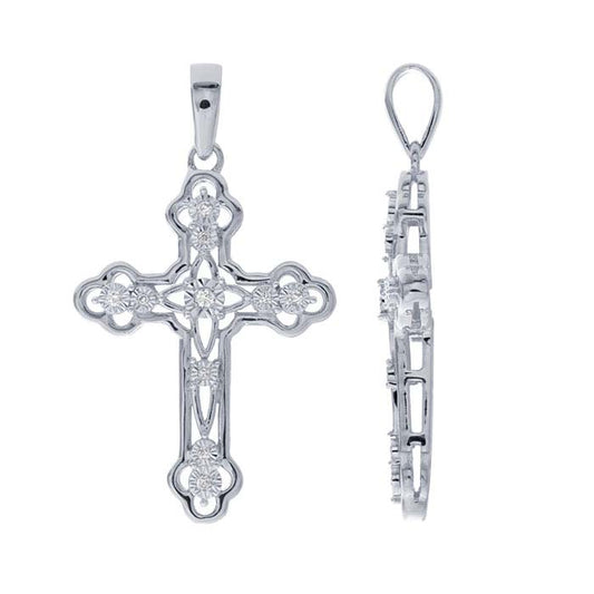 Sterling Silver Diamond-Set Cross Pendant