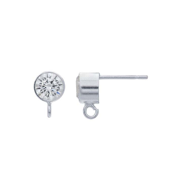 Sterling Silver 5mm CZ-Set Post Earring with Open Ring