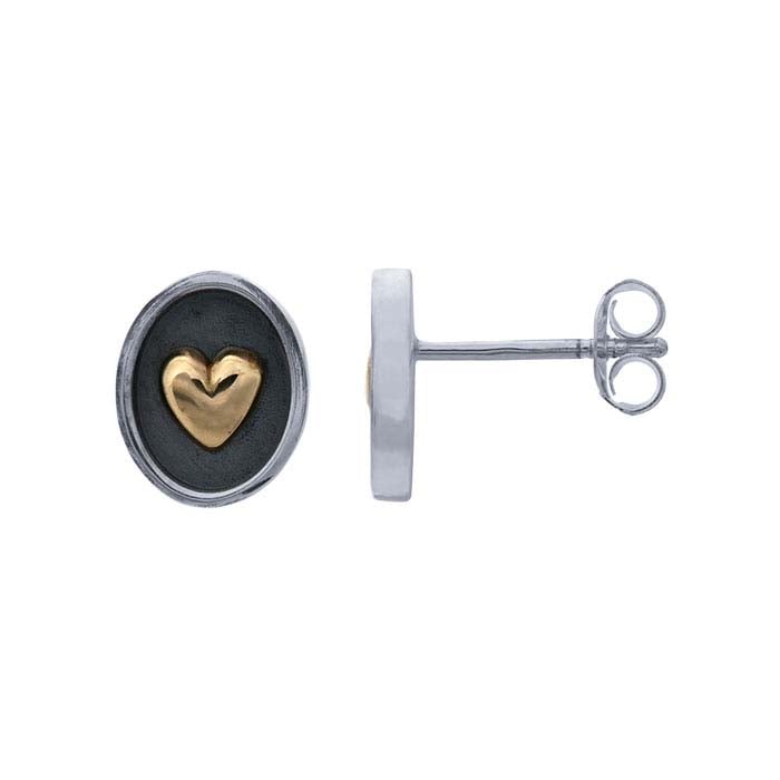 Sterling Silver Post Earrings with Bronze Heart