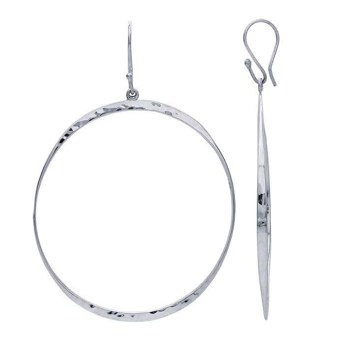 Sterling Silver Long Hammered Circle Earrings