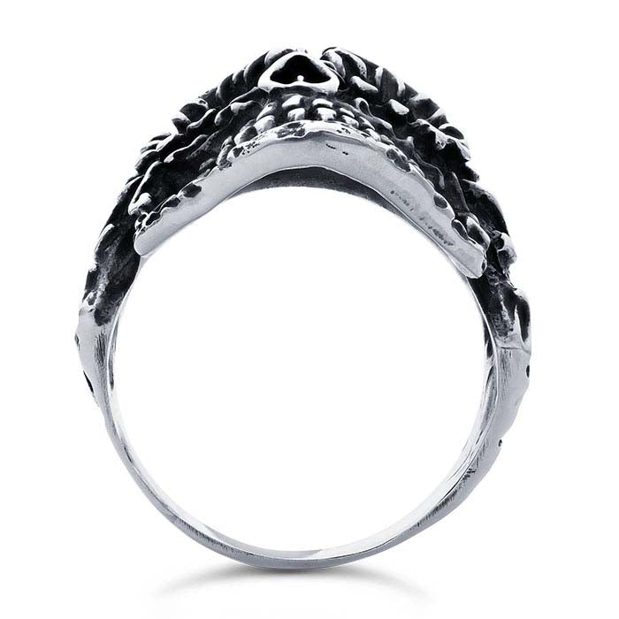 Sterling Silver Skull & Flowers Ring