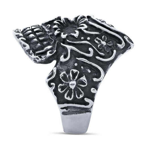 Sterling Silver Skull & Flowers Ring