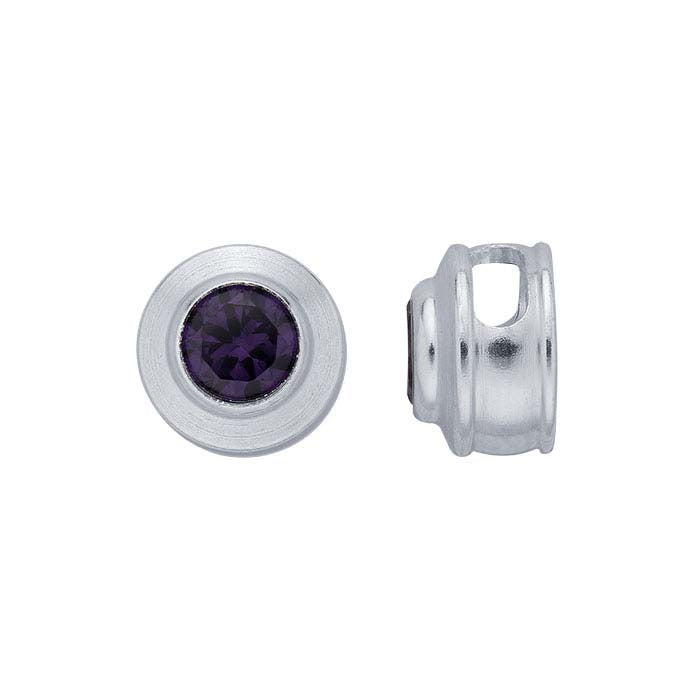 Sterling Silver Charm with Birthstone Crystal, February