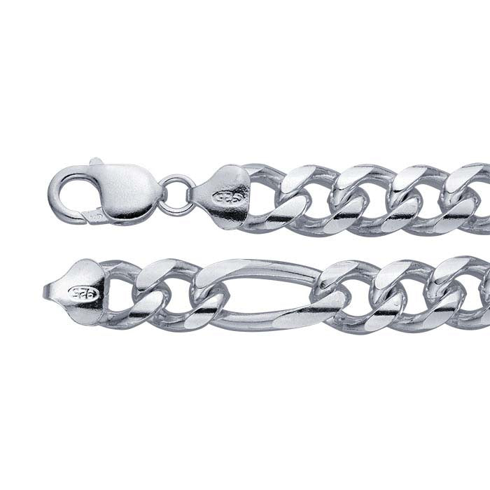 Sterling Silver 11mm Figaro Chain Bracelet