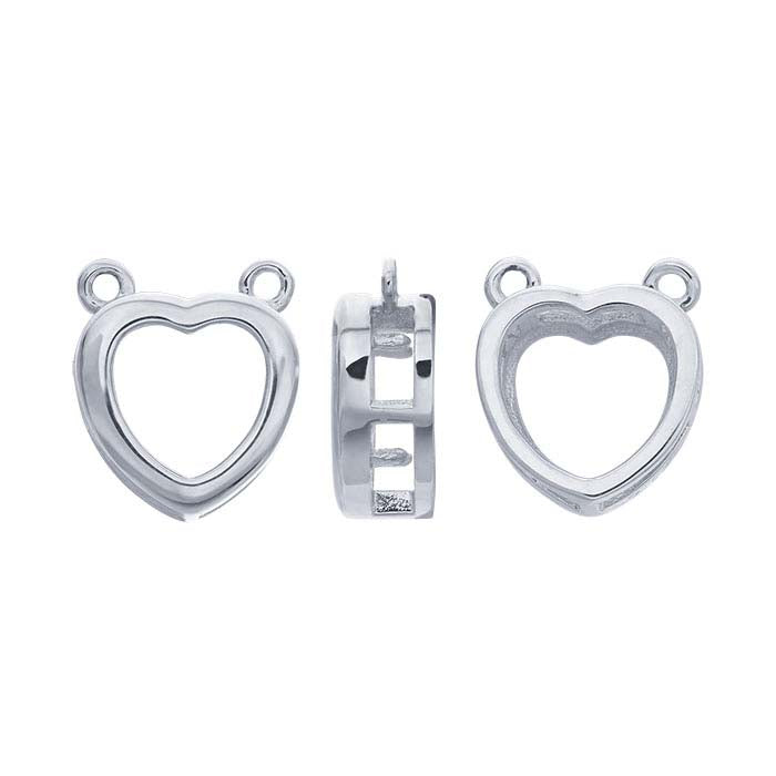 Sterling Silver Heart Cabochon Festoon Charm Mounting