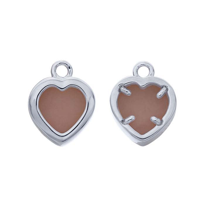Sterling Silver 6mm Heart Flat Cabochon Charm Mounting